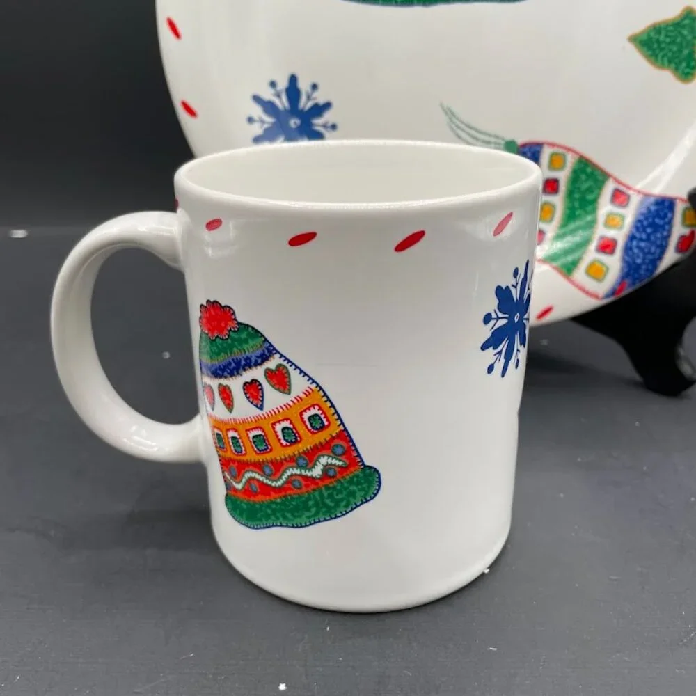 Crate & Barrel Julia Bullmore Christmas Holiday Colorful Plate and Mug Set